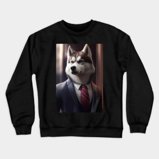 Adorable Husky Dog Wearing A Suit - Unique Wildlife Graphic For Fashion Lovers Crewneck Sweatshirt